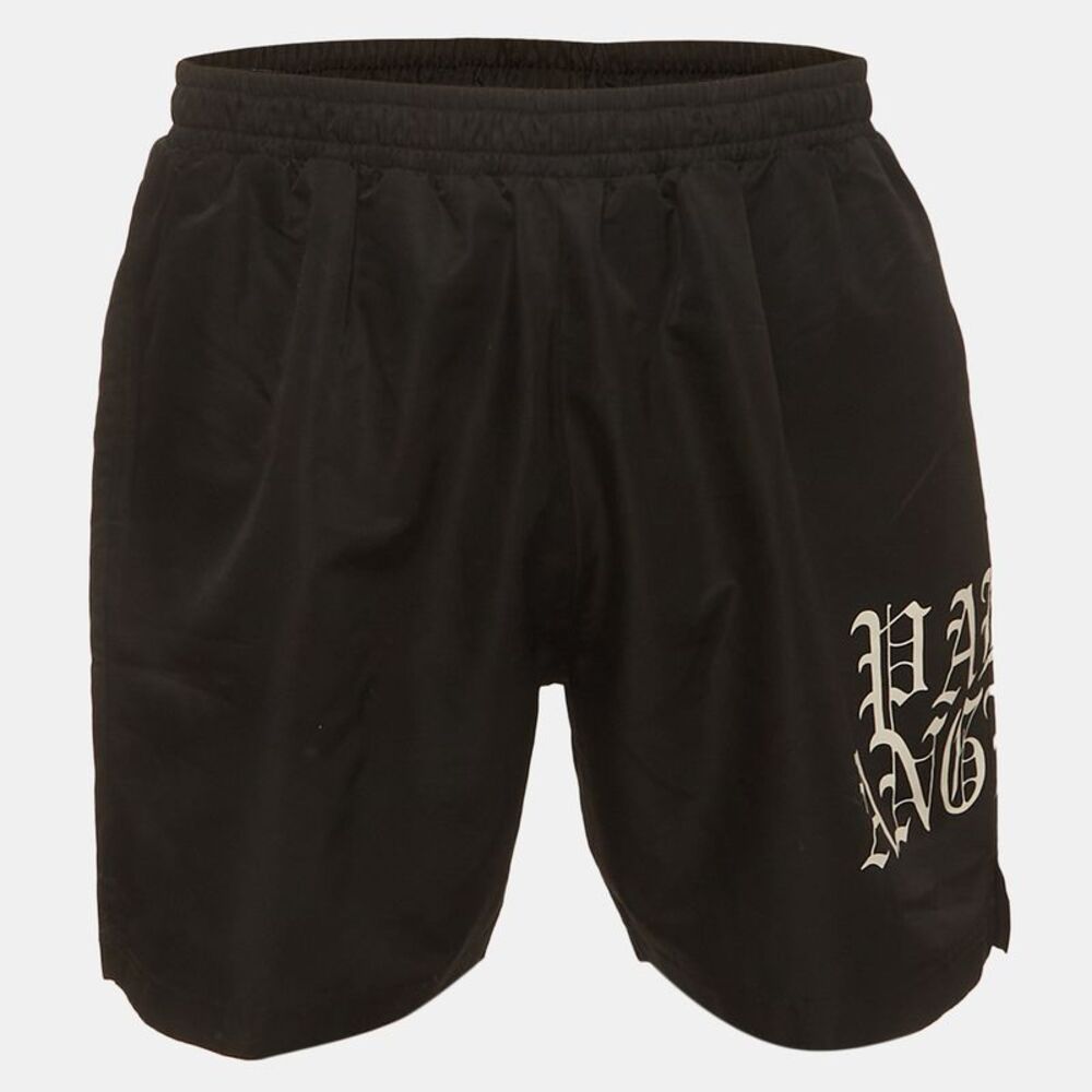 Palm Angels Black Logo Graphic Synthetic Track Shorts L